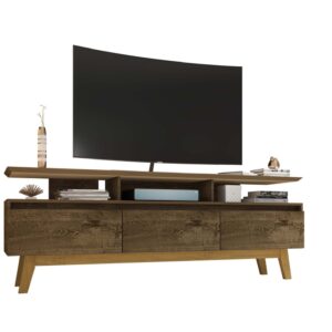 Manhattan Comfort Yonkers 70.86 TV Stand with Solid Wood Legs and 6 Media and Storage Compartments in Rustic Brown