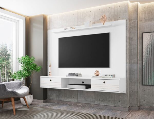 Manhattan Comfort Liberty 70.86 Floating Wall Entertainment Center with Overhead Shelf in White