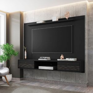 Manhattan Comfort Liberty 70.86 Floating Wall Entertainment Center with Overhead Shelf in Black