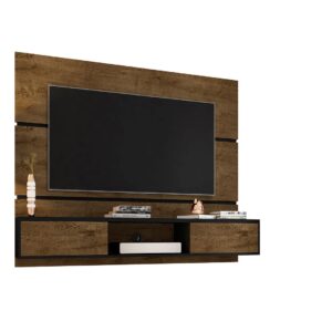 Manhattan Comfort Vernon 62.99 Floating Wall Entertainment Center in Rustic Brown and Black