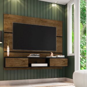 Manhattan Comfort Vernon 62.99 Floating Wall Entertainment Center in Rustic Brown and Black