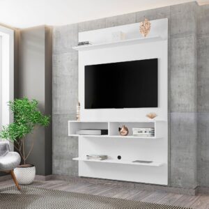 Manhattan Comfort Libra Long Floating 45.35 Wall Entertainment Center with Overhead Shelf in White