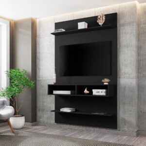 Manhattan Comfort Libra Long Floating 45.35 Wall Entertainment Center with Overhead Shelf in Black