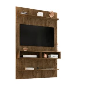 Manhattan Comfort Libra Long Floating 45.35 Wall Entertainment Center with Overhead Shelf in Rustic Brown