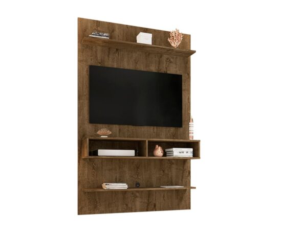 Manhattan Comfort Libra Long Floating 45.35 Wall Entertainment Center with Overhead Shelf in Rustic Brown