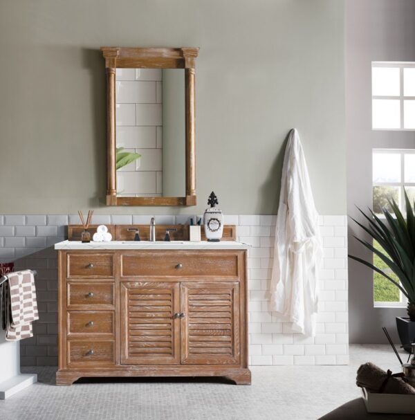 James Martin 238-104-5211-3ENC Savannah 48 Inch Single Vanity Cabinet with Ethereal Noctis Quartz Top - Driftwood