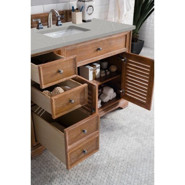 James Martin 238-104-5211-3ESR Savannah 48 Inch Single Vanity Cabinet in Driftwood with 3 CM Eternal Serena Quartz Top