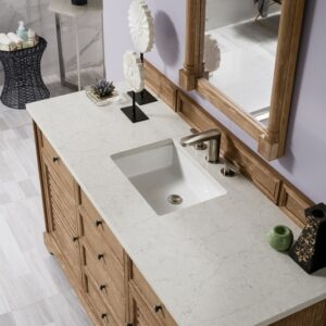 James Martin 238-104-5311-3EJP Savannah 60 Inch Single Vanity Cabinet in Driftwood with 3 cm Eternal Jasmine Pearl Quartz Top with Sink