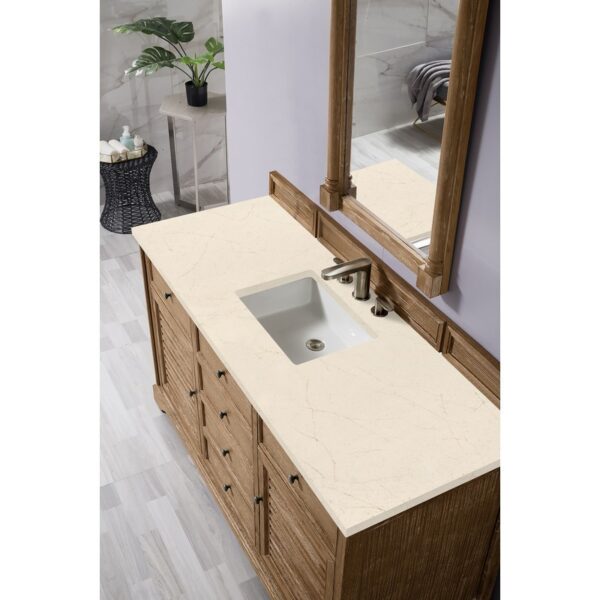 James Martin 238-104-5311-3EMR Savannah 60 Inch Single Vanity Cabinet in Driftwood with 3 CM Eternal Marfil Quartz Top