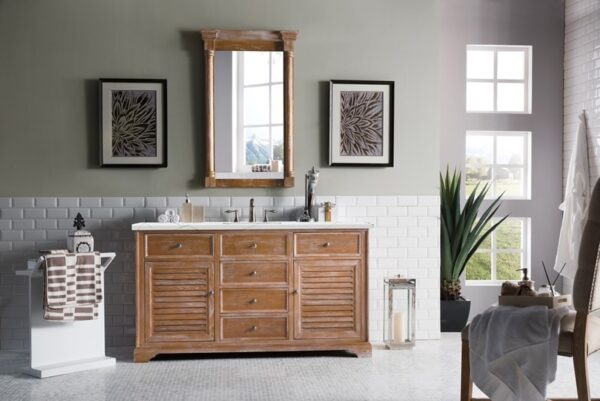 James Martin 238-104-5311-3ENC Savannah 60 Inch Single Vanity Cabinet with Ethereal Noctis Quartz Top - Driftwood