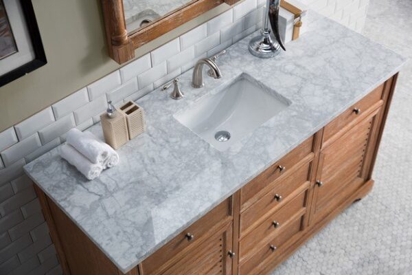 James Martin 238-104-5311-3CAR Savannah 60 Inch Driftwood Single Vanity with 3 cm Carrara Marble Top