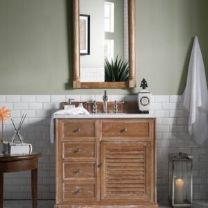 James Martin 238-104-5511-3CAR Savannah 36 Inch Driftwood Single Vanity with 3 cm Carrara Marble Top