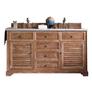 James Martin 238-104-5611-3AF Savannah 60 Inch Driftwood Double Vanity with 3 cm Arctic Fall Solid Surface Top