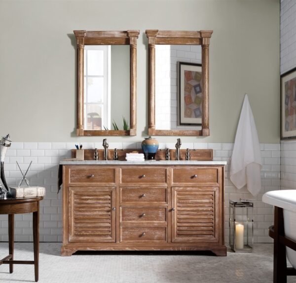 James Martin 238-104-5611-3CAR Savannah 60 Inch Driftwood Double Vanity with 3 cm Carrara Marble Top