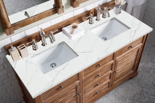 James Martin 238-104-5611-3ENC Savannah 60 Inch Double Vanity Cabinet with Ethereal Noctis Quartz Top - Driftwood