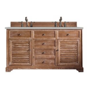 James Martin 238-104-5611-3ESR Savannah 60 Inch Double Vanity Cabinet in Driftwood with 3 CM Eternal Serena Quartz Top