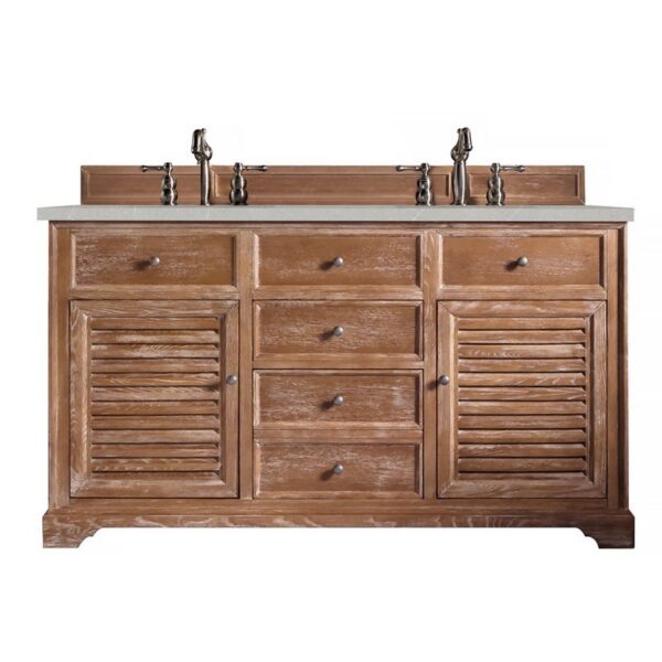 James Martin 238-104-5611-3ESR Savannah 60 Inch Double Vanity Cabinet in Driftwood with 3 CM Eternal Serena Quartz Top