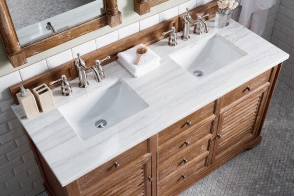 James Martin 238-104-5611-3AF Savannah 60 Inch Driftwood Double Vanity with 3 cm Arctic Fall Solid Surface Top