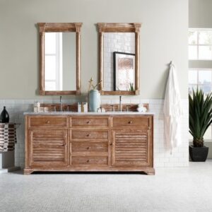 James Martin 238-104-5711-3CAR Savannah 72 Inch Driftwood Double Vanity with 3 cm Carrara Marble Top