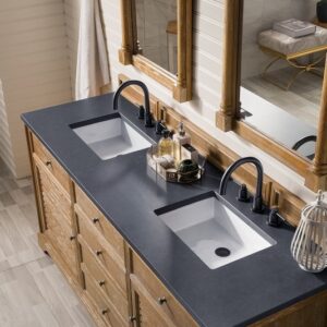 James Martin 238-104-5711-3CSP Savannah 72 Inch Double Vanity Cabinet in Driftwood with 3 cm Charcoal Soapstone Quartz Top with Sink