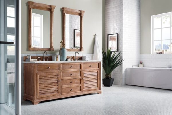 James Martin 238-104-5711-3ENC Savannah 72 Inch Double Vanity Cabinet with Ethereal Noctis Quartz Top - Driftwood