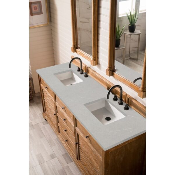 James Martin 238-104-5711-3ESR Savannah 72 Inch Double Vanity Cabinet in Driftwood with 3 CM Eternal Serena Quartz Top