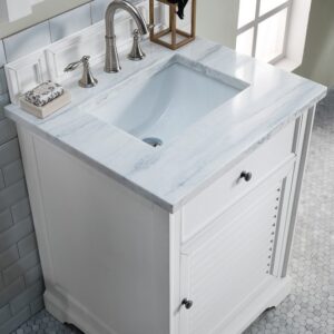 James Martin 238-104-V26-BW-3AF Savannah 26 Inch Bright White Single Vanity with 3 cm Arctic Fall Solid Surface Top