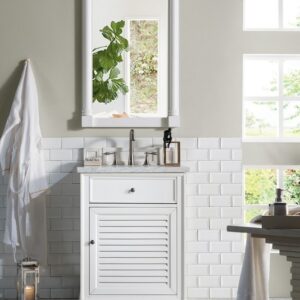 James Martin 238-104-V26-BW-3CAR Savannah 26 Inch Bright White Single Vanity with 3 cm Carrara Marble Top