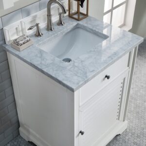 James Martin 238-104-V26-BW-3CAR Savannah 26 Inch Bright White Single Vanity with 3 cm Carrara Marble Top