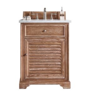 James Martin 238-104-V26-DRF-3EJP Savannah 26 Inch Single Vanity Cabinet in Driftwood with 3 cm Eternal Jasmine Pearl Quartz Top with Sink