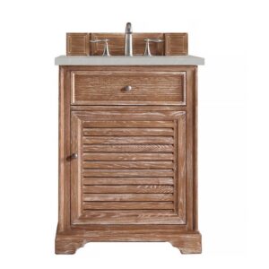 James Martin 238-104-V26-DRF-3ESR Savannah 26 Inch Single Vanity Cabinet in Driftwood with 3 CM Eternal Serena Quartz Top