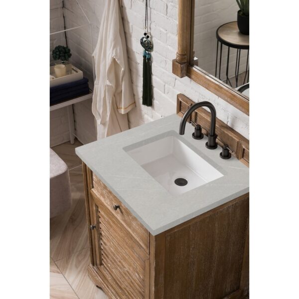 James Martin 238-104-V26-DRF-3ESR Savannah 26 Inch Single Vanity Cabinet in Driftwood with 3 CM Eternal Serena Quartz Top