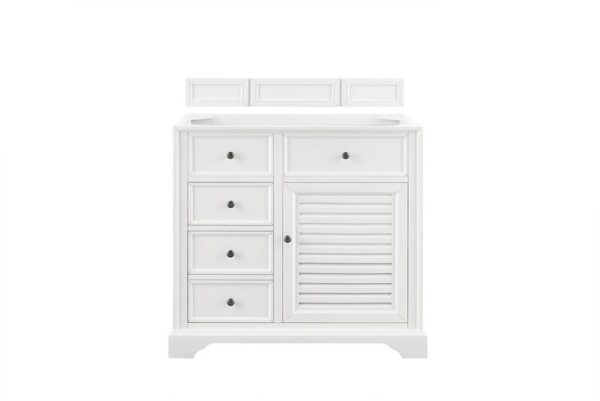 James Martin 238-104-V36-BW-3CAR Savannah 36 Inch Bright White Single Vanity with 3 cm Carrara Marble Top