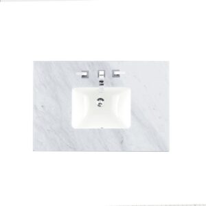 James Martin 238-104-V36-BW-3CAR Savannah 36 Inch Bright White Single Vanity with 3 cm Carrara Marble Top