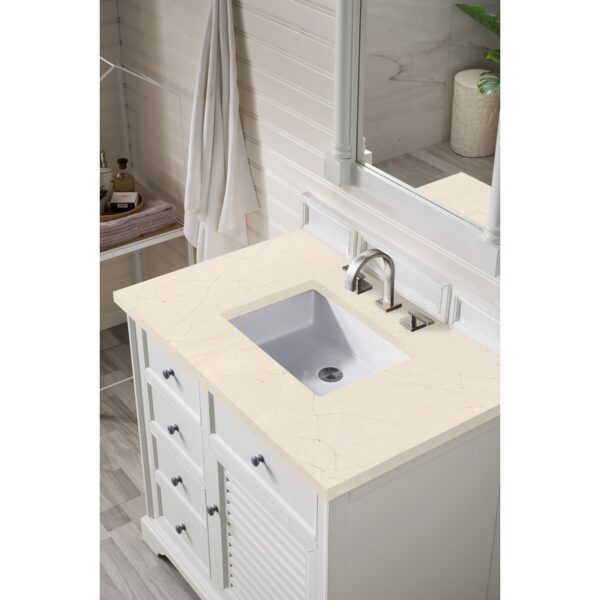 James Martin 238-104-V36-BW-3EMR Savannah 36 Inch Single Vanity Cabinet in Bright White with 3 CM Eternal Marfil Quartz Top