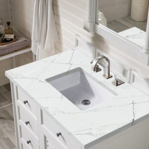 James Martin 238-104-V36-BW-3ENC Savannah 36 Inch Single Vanity Cabinet with Ethereal Noctis Quartz Top - Bright White