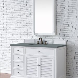 James Martin 238-104-V48-BW-3CBL Savannah 48 Inch Single Vanity Cabinet with Cala Blue Quartz Top - Bright White