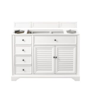 James Martin 238-104-V48-BW-3CSP Savannah 48 Inch Single Vanity Cabinet in Bright White with 3 cm Charcoal Soapstone Quartz Top with Sink