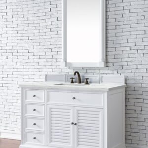 James Martin 238-104-V48-BW-3ENC Savannah 48 Inch Single Vanity Cabinet with Ethereal Noctis Quartz Top - Bright White