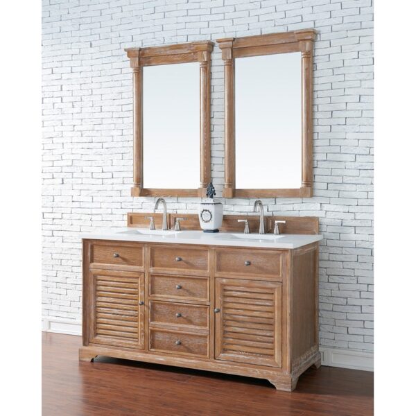 James Martin 238-104-V60D-3WZ Savannah 60 Inch Double Vanity Cabinet with 3cm White Zeus Quartz Top