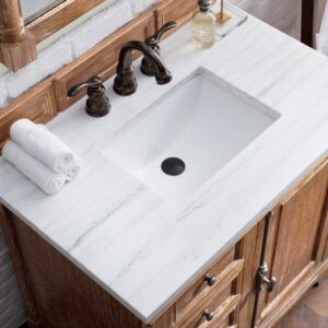 James Martin 238-105-5511-3AF Providence 36 Inch Driftwood Single Vanity with 3 cm Arctic Fall Solid Surface Top