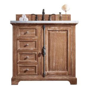 James Martin 238-105-5511-3CAR Providence 36 Inch Driftwood Single Vanity with 3 cm Carrara Marble Top