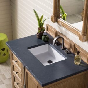 James Martin 238-105-5511-3CSP Providence 36 Inch Single Vanity Cabinet in Driftwood with 3 cm Charcoal Soapstone Quartz Top with Sink