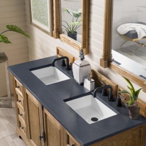 James Martin 238-105-5611-3CSP Providence 60 Inch Double Vanity Cabinet in Driftwood with 3 cm Charcoal Soapstone Quartz Top with Sink