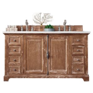 James Martin 238-105-5611-3EJP Providence 60 Inch Double Vanity Cabinet in Driftwood with 3 cm Eternal Jasmine Pearl Quartz Top with Sink