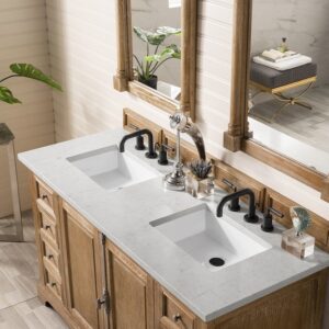 James Martin 238-105-5611-3EJP Providence 60 Inch Double Vanity Cabinet in Driftwood with 3 cm Eternal Jasmine Pearl Quartz Top with Sink