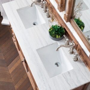 James Martin 238-105-5611-3AF Providence 60 Inch Driftwood Double Vanity with 3 cm Arctic Fall Solid Surface Top