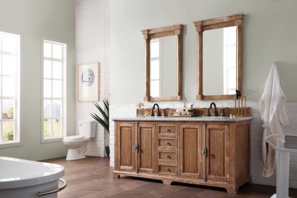 James Martin 238-105-5711-3CAR Providence 72 Inch Driftwood Double Vanity with 3 cm Carrara Marble Top