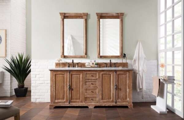 James Martin 238-105-5711-3CAR Providence 72 Inch Driftwood Double Vanity with 3 cm Carrara Marble Top