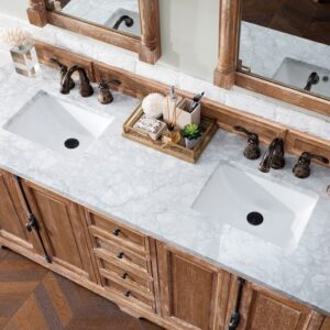 James Martin 238-105-5711-3CAR Providence 72 Inch Driftwood Double Vanity with 3 cm Carrara Marble Top